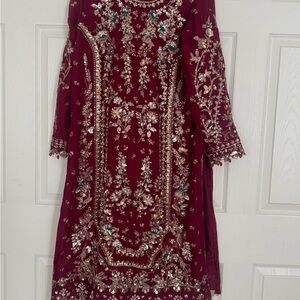 Ornate Burgundy Long Sleeve Dress